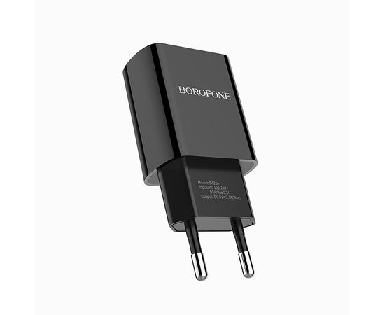  Адаптер Сетевой с кабелем Borofone BA20A Sharp 1USB/5V/2.1A +Type-C (black) 
