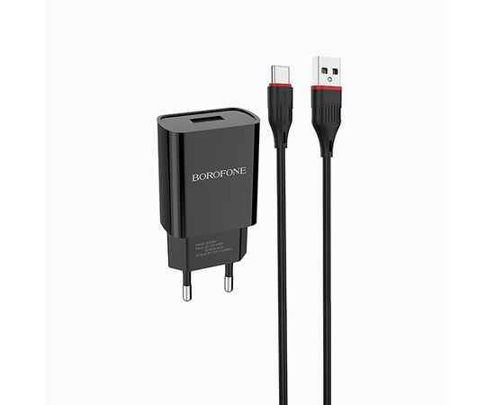  Адаптер Сетевой с кабелем Borofone BA20A Sharp 1USB/5V/2.1A +Type-C (black) 