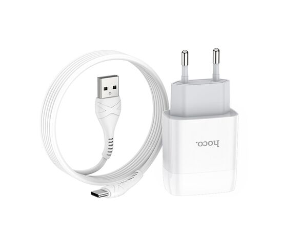  Адаптер Сетевой с кабелем Hoco C72A Glorious 1USB/5V/2.1A +Type-C (white) 