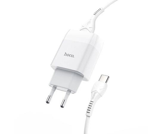  Адаптер Сетевой с кабелем Hoco C72A Glorious 1USB/5V/2.1A +Type-C (white) 