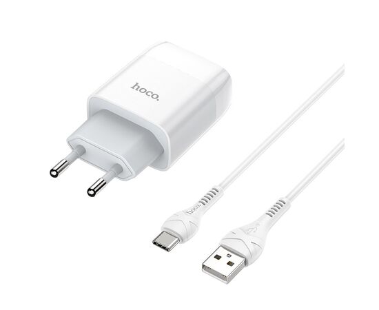  Адаптер Сетевой с кабелем Hoco C72A Glorious 1USB/5V/2.1A +Type-C (white) 
