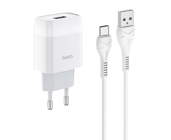  Адаптер Сетевой с кабелем Hoco C72A Glorious 1USB/5V/2.1A +Type-C (white) 