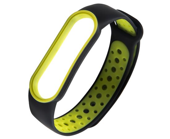  Ремешок двухцветный для фитнес-браслета Xiaomi Mi Band 5/ Mi Smart Band 6, черный с желтым 