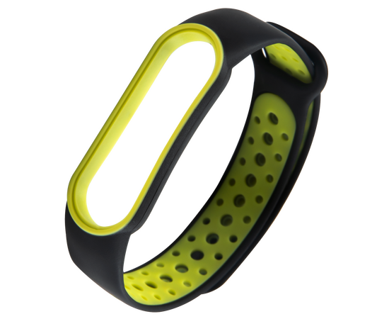  Ремешок двухцветный для фитнес-браслета Xiaomi Mi Band 5/ Mi Smart Band 6, черный с желтым 