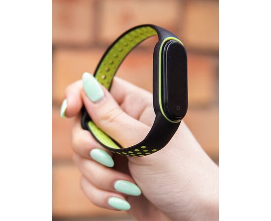  Ремешок двухцветный для фитнес-браслета Xiaomi Mi Band 5/ Mi Smart Band 6, черный с желтым 