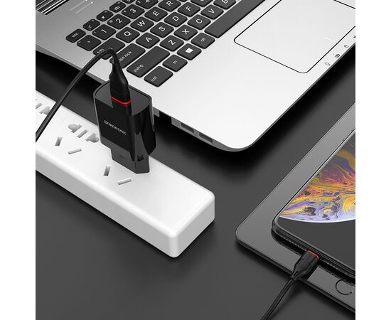  Блок питания сетевой 1 USB Borofone, BA20A, Sharp, 2100mA, пластик, цвет: черный (1/65/260) 