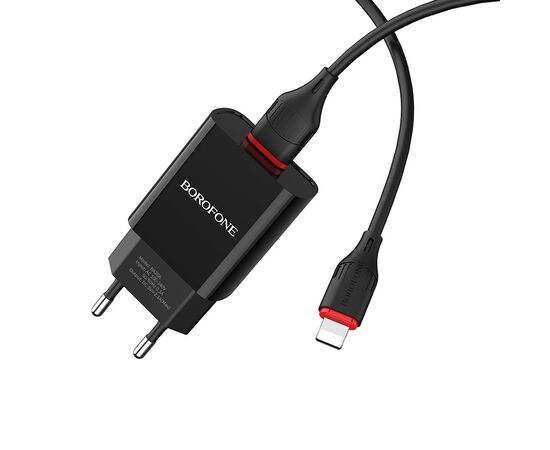  Блок питания сетевой 1 USB Borofone, BA20A, Sharp, 2100mA, пластик, цвет: черный (1/65/260) 