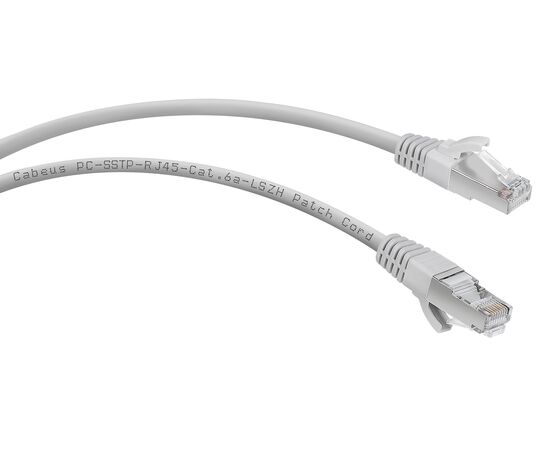  Патч-корд Cabeus (PC-SSTP-RJ45-Cat.6a-5m-LSZH) S/FTP, категория 6а (10G), 2xRJ45/8p8c, экранированный, серый, LSZH, 5м 