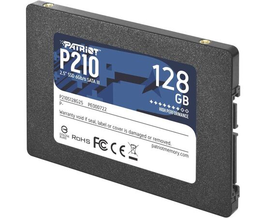  SSD 2.5" 128GB SATA3 Patriot P210, box (P210S128G25) (7 mm, TLC 3D NAND, Silicon Motion SM2258XT, R/W: up to 450/430 MB/s, 4KB W: up to 30000 IOPS, 64 TBW, MTBF: 2M hrs) 