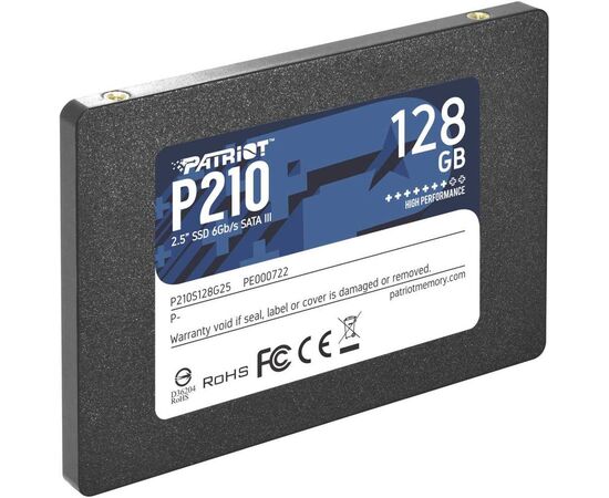  SSD 2.5" 128GB SATA3 Patriot P210, box (P210S128G25) (7 mm, TLC 3D NAND, Silicon Motion SM2258XT, R/W: up to 450/430 MB/s, 4KB W: up to 30000 IOPS, 64 TBW, MTBF: 2M hrs) 