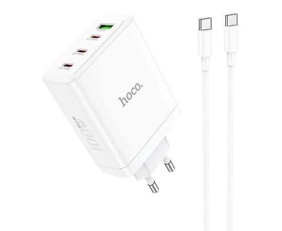  Адаптер Сетевой с кабелем Hoco N31 PD100W 3C1A fast charger Type-C - Type-C ( (white) (213930) 