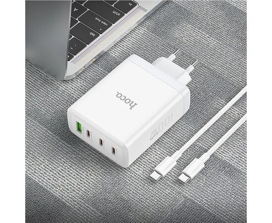  Адаптер Сетевой с кабелем Hoco N31 PD100W 3C1A fast charger Type-C - Type-C ( (white) (213930) 