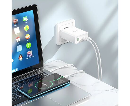  Адаптер Сетевой с кабелем Hoco N31 PD100W 3C1A fast charger Type-C - Type-C ( (white) (213930) 