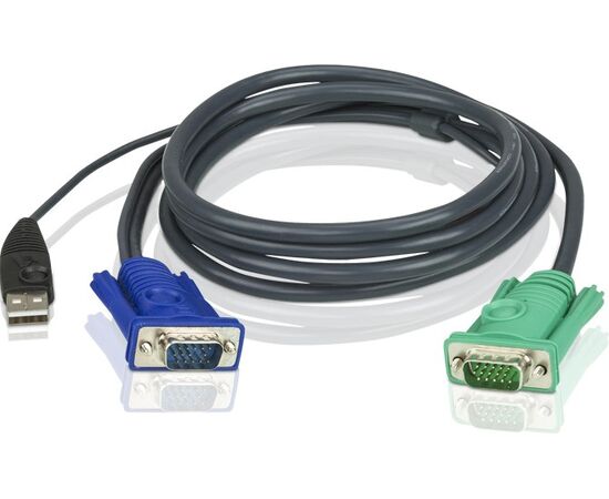  Шнур Aten 2L-5203U мон+клав+мышь USB SPHD15--HD DB15+USB A-Тип Male-2xMale 8+4 проводов опрессованный 3м черный 