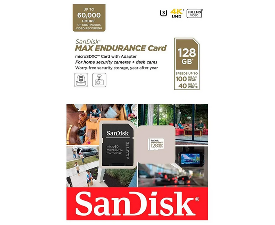  MicroSD  128GB  SanDisk Class 10 Max Endurance UHS-I V30 U3 (100 Mb/s) + SD адаптер 