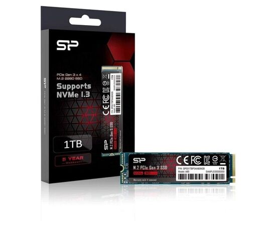  Внутренний SSD  Silicon Power 1TB  A80, PCIe 3x4, R/W - 3200/3000 MB/s, (M.2), 2280, TLC 3D NAND 