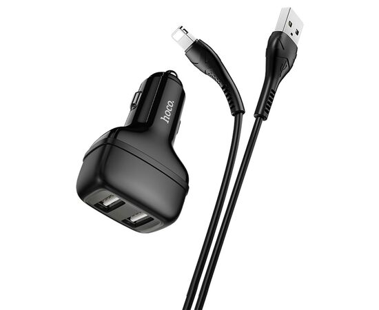  Автомобильное зарядное устройство HOCO Z36 Leader, 2xUSB с Кабелем USB - Lightning, 2.4A, черный 