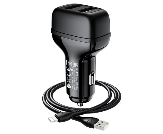  Автомобильное зарядное устройство HOCO Z36 Leader, 2xUSB с Кабелем USB - Lightning, 2.4A, черный 
