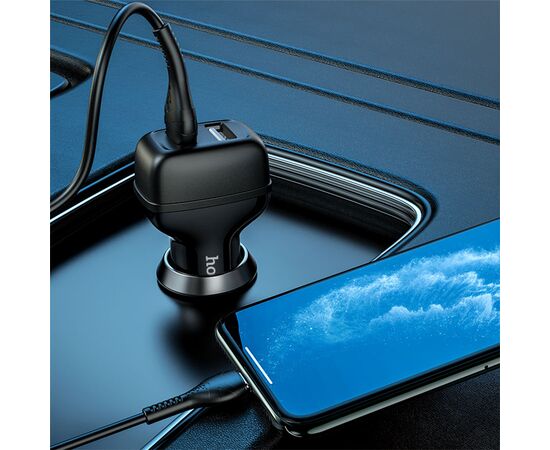  Автомобильное зарядное устройство HOCO Z36 Leader, 2xUSB с Кабелем USB - Lightning, 2.4A, черный 