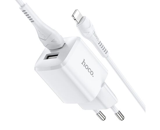  Сетевое зарядное устройство HOCO N8 Briar 2xUSB с Кабелем USB - Lightning, 2.4A, 10.8W, белый 