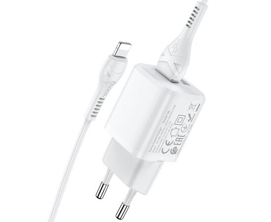  Сетевое зарядное устройство HOCO N8 Briar 2xUSB с Кабелем USB - Lightning, 2.4A, 10.8W, белый 