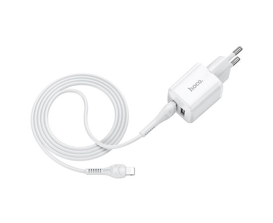  Сетевое зарядное устройство HOCO N8 Briar 2xUSB с Кабелем USB - Lightning, 2.4A, 10.8W, белый 
