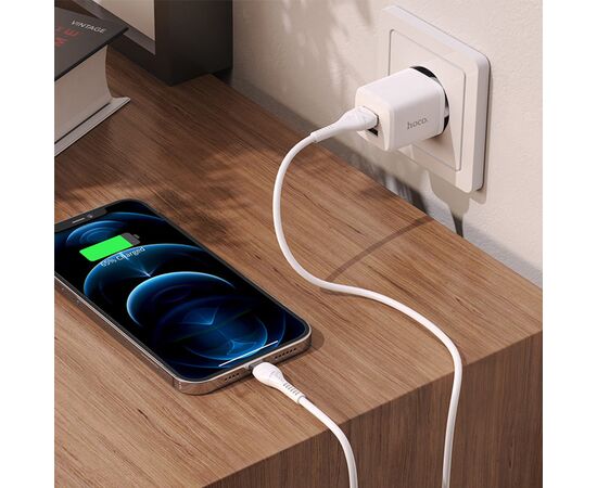  Сетевое зарядное устройство HOCO N8 Briar 2xUSB с Кабелем USB - Lightning, 2.4A, 10.8W, белый 