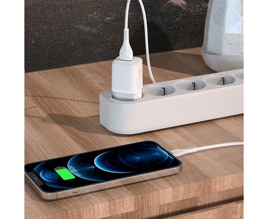 Сетевое зарядное устройство HOCO N8 Briar 2xUSB с Кабелем USB - Lightning, 2.4A, 10.8W, белый 