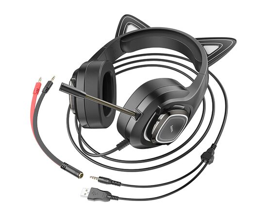  Проводные наушники HOCO W107 Cute cat, USB+Jack 3.5mm, 2 м, elf cat 