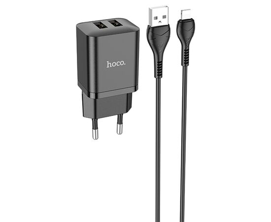  Сетевое зарядное устройство HOCO N25 Maker 2xUSB с Кабелем USB - Lightning, 2.1A, 10W, черный 