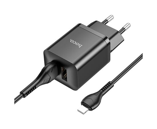  Сетевое зарядное устройство HOCO N25 Maker 2xUSB с Кабелем USB - Lightning, 2.1A, 10W, черный 