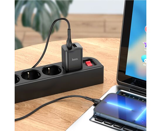  Сетевое зарядное устройство HOCO N25 Maker 2xUSB с Кабелем USB - Lightning, 2.1A, 10W, черный 