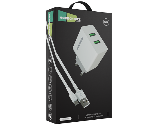  СЗУ 2USB 2.4A для micro USB More choice NC11m (White) 
