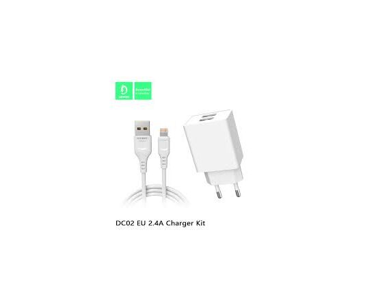 СЗУ 2в1 Denmen DC02L, Apple 8 pin, 2.4А, 2 USB, 5V, 1.0 м, черный, фирменная упаковка 