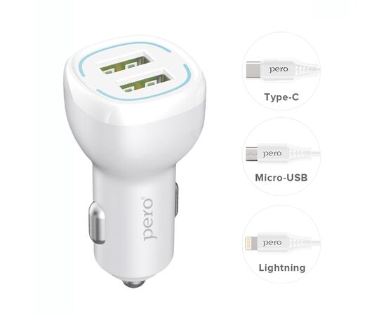  AЗУ PERO AC04 2USB 2.4A AUTOMAX c кабелем Micro USB в комплекте, белое 
