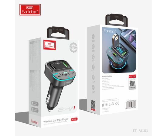  ФМ модулятор (2USB выхода + USB-C, Bluetooth) Earldom ET-M101, с подсветкой 