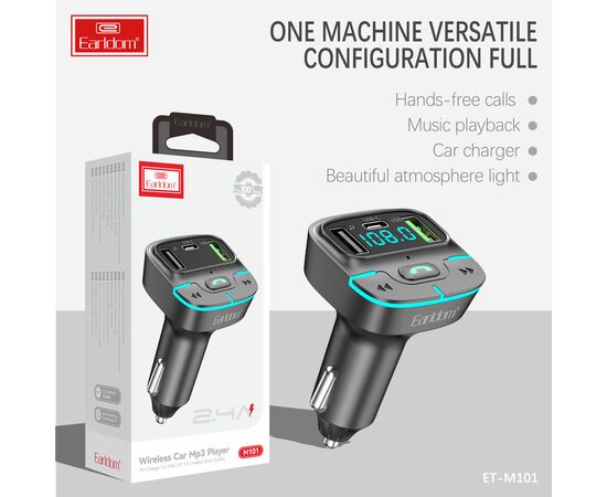  ФМ модулятор (2USB выхода + USB-C, Bluetooth) Earldom ET-M101, с подсветкой 