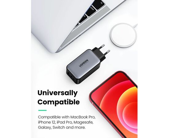  СЗУ Ugreen CD244 (10335) Nexode USB-A+2*USB-C 65W GaN Tech Fast Charger EU grey 
