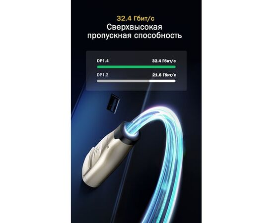  Кабель UGREEN DP112 60844 1.4 DP M/M Round Cable Zinc Alloy Shell with Braided 3m Black 