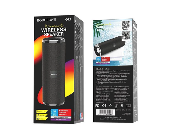  Колонка портативная Borofone BR1, Beyond, пластик, Bluetooth, FM, AUX, microSD, цвет: чёрный (1/60) 